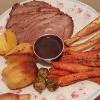 Beef,Gravy, Honey-Roasted Parsnips & Carrots, Brussel sprouts & Roasted Potatoes