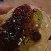 Taco pancake:Red jam-salsa, green jam-relish or lettuce, choc sprinkles-meat, and icing sugar- salt