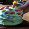 Three tier birthday cupcake with candy candle (can be customized).